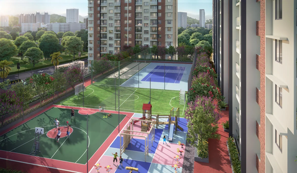 Multisports and basketball court render at Prestige Park Ridge